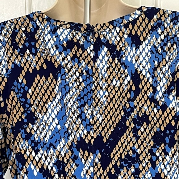 Cache Blue Tan Snake Print Faux Wrap Stretch Jersey Gold Buckle Dress Size M - Picture 7 of 13